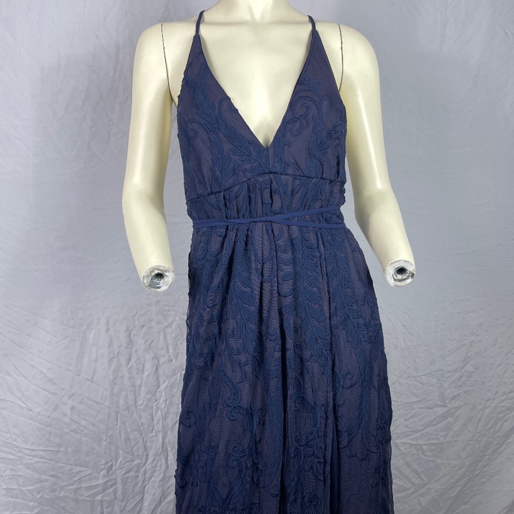 Hello Molly Women Dress Blue Lace Sleeveless Multi-Tie Straps V Neck Maxi